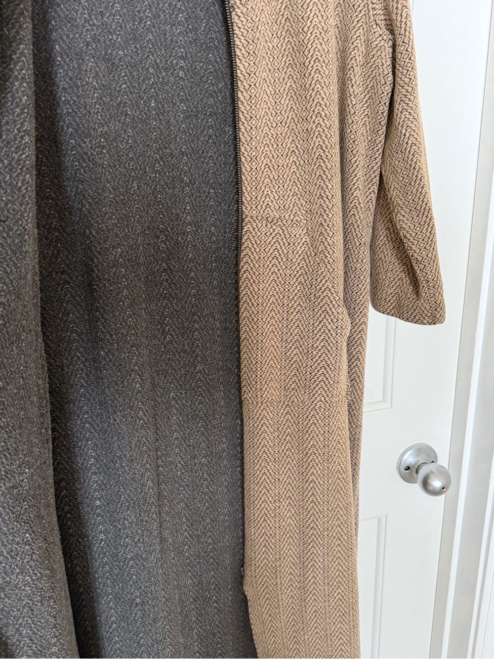 Diamond Tea XL Brown Herringbone Full Zip Long Duster Maxi Coat - Picture 6 of 10